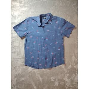 Hurley Button Down Hawaiian Shirt Parrots & Flowers Men's Large